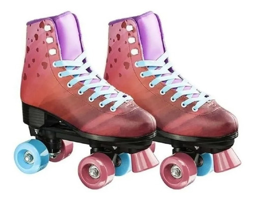 Imagem 1 de 2 de Patins 4 Rodas Retrô Clássico Rosa  Roller Skate Br923