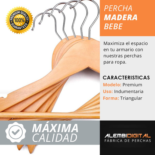 Imagen 6 de 10 de Pack 100 Perchas De Madera Bebes Barnizada Lustrada Infantil