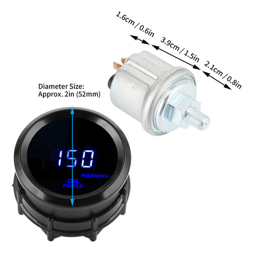 Medidor De Pressão De Óleo 2in 0.150psi Digital Blue Led Hig