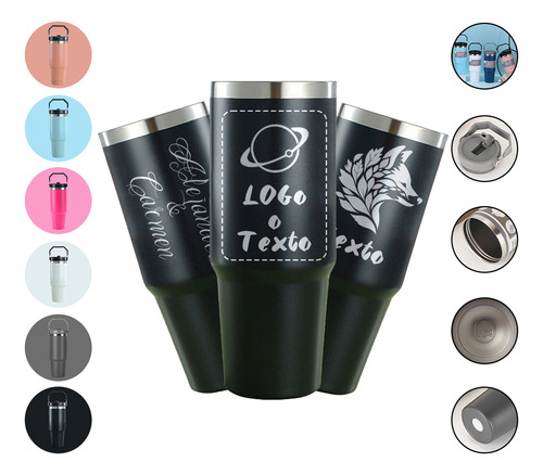 Termo Personalizado 30oz De Acero Inox Con Diseño Único Negro Personalizado
