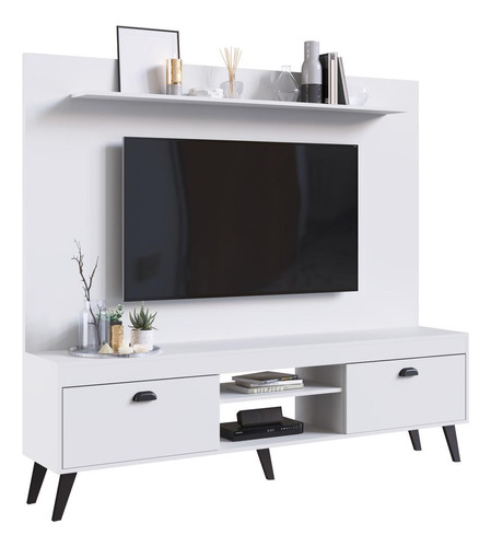 Rack Com Painel Retrô Tv 70 2 Portas Multimóveis Cr45194 Cor Branco