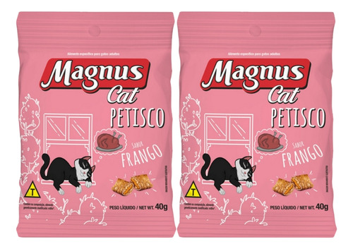 Kit 2un Petisco Magnus Cat Para Gatos Adultos Frango 40g