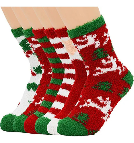 6 Pares De Calcetines Navideños Mullidos Y Cálidos Calce [u]