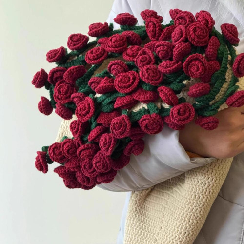 Manta Tejida A Ganchillo Con Forma Ramo Rosas For Dec