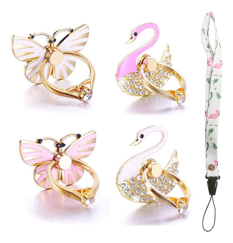 4 Anillos Para Celular - Mariposas/cisnes