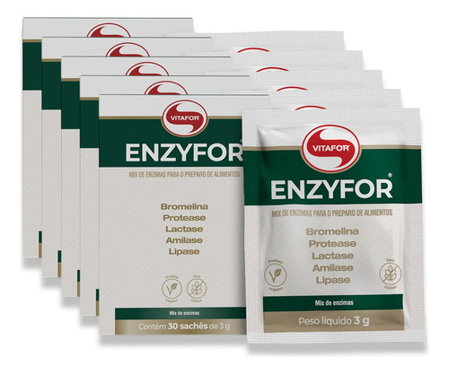Kit 5 Enzyfor Vitafor Enzimas Digestivas Com 30 Sachês