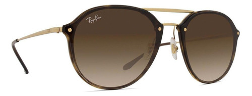 Anteojos de sol Ray-Ban Blaze Double Bridge Standard con marco de injected color gloss brown, lente brown de plástico degradada, varilla gold de metal - RB4292N