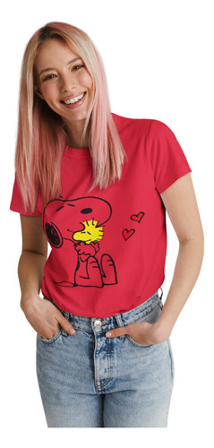 Polera Snoopy Charlie Brown Corazon Algodon Estampado