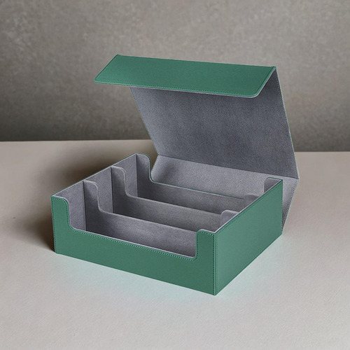 Caixa De Armazenamento De Cartas Verde Forrado Em Cinza