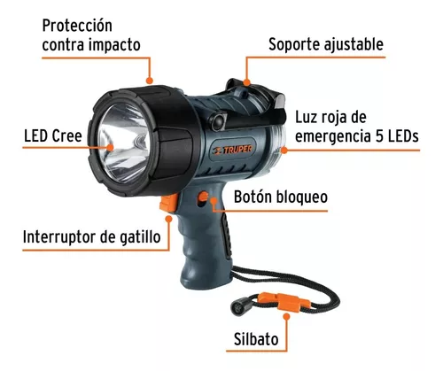 Linterna LED 350 Lumenes, Alta Potencia Alcance 250 Metros Duracion 24H 2  PilasD, en Aluminio, LINA-2DN 18813 Truper