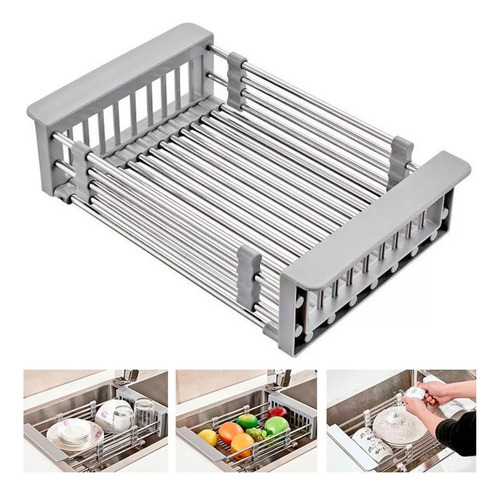 Escurridor Para Trastes Ajustable Fregadero Acero Inoxidable Color Gris