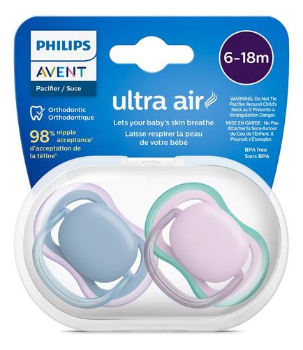 Avent Chupetes Ultra Air Liso 6-18m X2 Color Lila Período De Edad 6-12 Meses