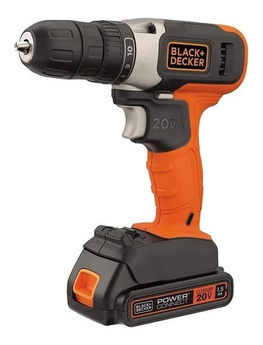 Taladro atornillador inalámbrico de 10" Black+Decker BCD702C1 20V + 1 batería de 1.5Ah + accesorio con caja de cartón 110V/220V
