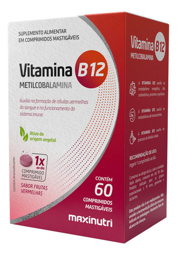 Vitamina B12 Mastigável Zero Açucar 60 Comprimidos Maxinutri