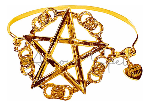 Brazalete Grande Estrella Pentagrama Plata.925 Baño Oro