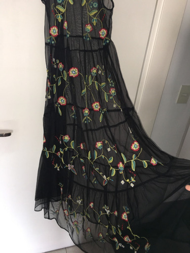 Vestido Tul Mujer Importado Bordado Negro Calidad Premium