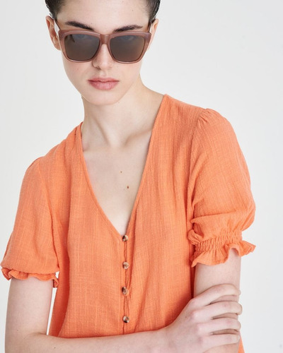 Imagen 4 de 5 de Camisa Portsaid Rustic Cotton Cancun Pumpkin Cuello V Mujer