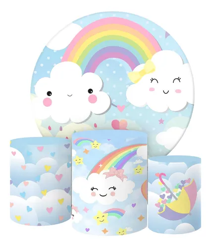 comprar Kit Painel Redondo E Capas Tecido Sublimado 3d Chuva De Amor