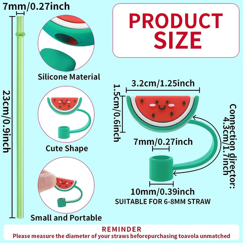 10 Fundas De Silicona Para Popote Con 2 Pajillas, De 0.315 A