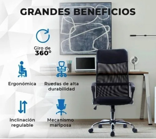 Silla De Escritorio Imback Ejecutiva Mesh Negra Con Tapizado De Mesh Y Cuero Sintético
