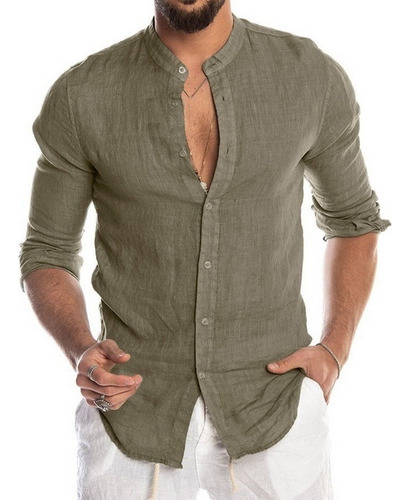 Camisa De Algodón Y Lino For Hombre,camiseta Suelta De Man1