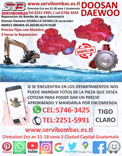 Bombas De Agua Automotrices Doosan Daewoo Dl06 Dx140 Excavad