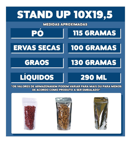 10 Saquinhos Abre Fecha Stand Up Pouch 10x19,5 Cm Metalizado