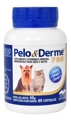 Pelo E Derme 750mg Dha+epa 60 Cap. P/ Cães E Gatos - Vetnil