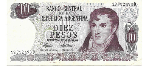 Bottero 2356a Billete De 10 Pesos Ley 18.188 Año 1975 - Mb-