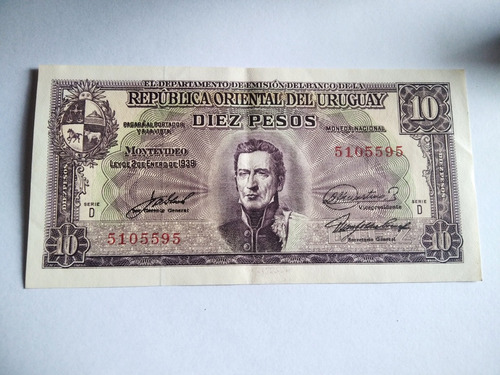Coleccionable Billete Uruguay 10 Pesos Del 1939