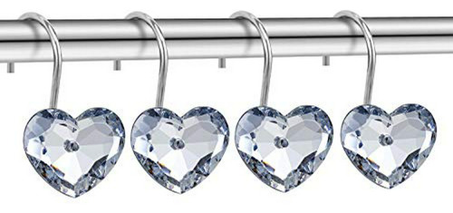 Ganchos De Ducha Corazón Claro Con Cristales - Set 12 Decora