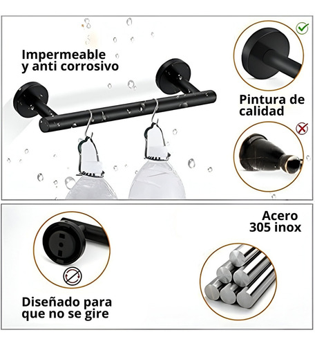 Set Accesorios De Baño Kit Juego 6 Piezas Ac Inox Negro