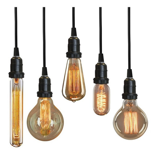 Imagem 6 de 8 de 3x Luminária Pendente Preto 2 Metros Canopla Lâmpada Vintage
