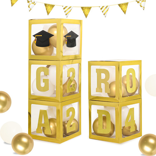 Set De Decoración De Graduación Gold Clear Box 2024 Para Gra