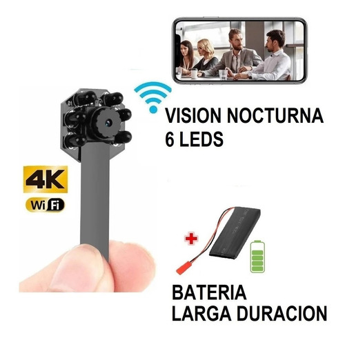 Imagen 1 de 9 de Mini Camara Espia Hd 4k Wifi Vision Nocturna Flex Recargable