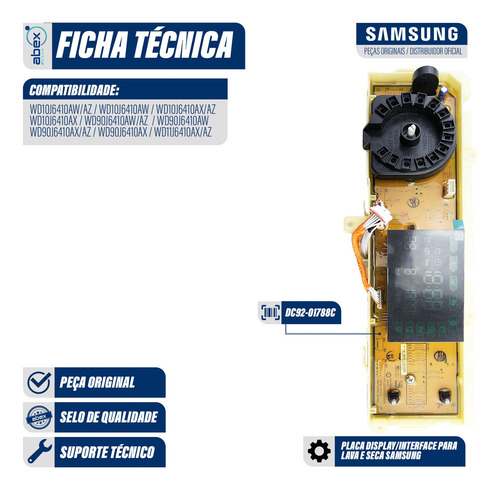 Placa Display Lava E Seca Samsung Wd10j6410 Wd90j6410 Wd11j
