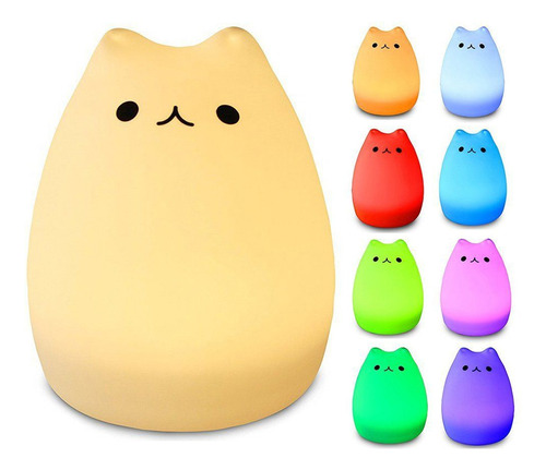 Lámpara Led Silicona Suave Gatito Espanta Cuco 7 Color