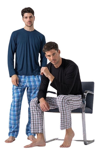 Pijama Tipico Invierno Hombre Bamboo Y Pantalon Escoses 900