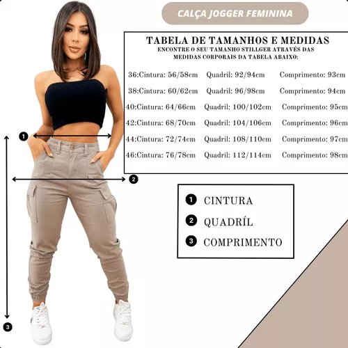 Calça Cargo Jeans Jogger Feminina Cintura Alta Bolso Lateral Stillger