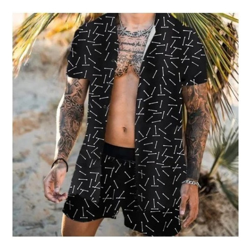 Conjunto De Camisa Con Pantalón Corto Y Estampadohawaiano