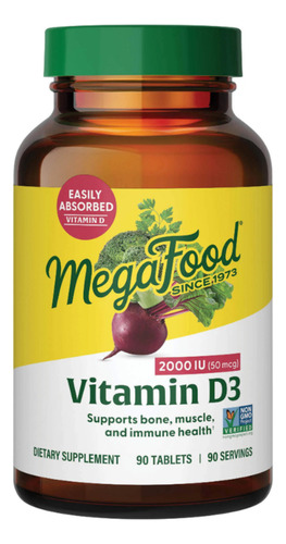 Megafood Vitamina D3 2000 Ui 90 Tabletas Sabor Sin Sabor