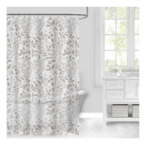 Set Combo Cortina Baño Estampada + Alfombra Shaggy + Ganchos Vison