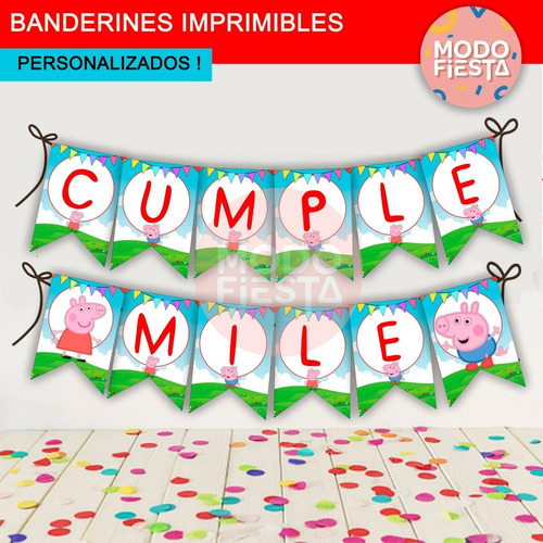Banderines Cumpleaños Imprimibles Peppa Pig