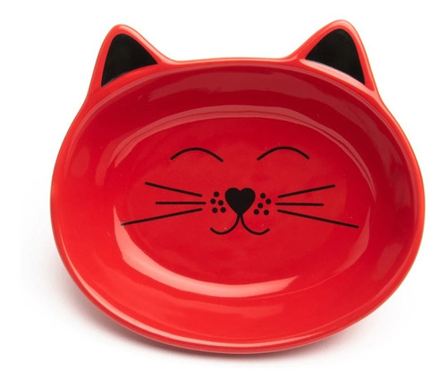 Plato Gato Cerámica Duradera 1/2 Taza Apto Microondas E09 Color Rojo