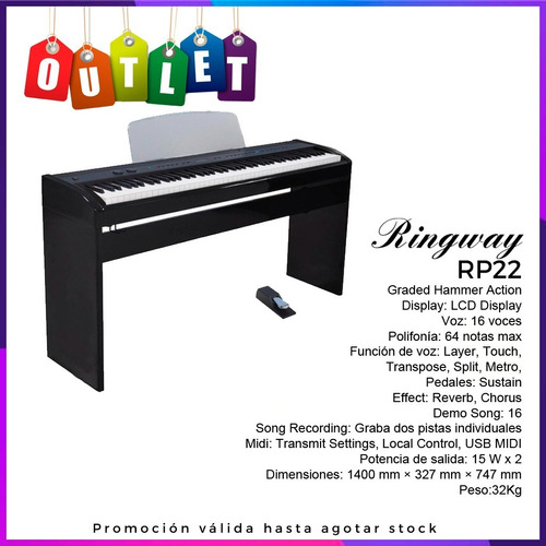 Piano Electrico Ringway 88 Teclas Pesadas + Mueble Outlet (Reacondicionado)