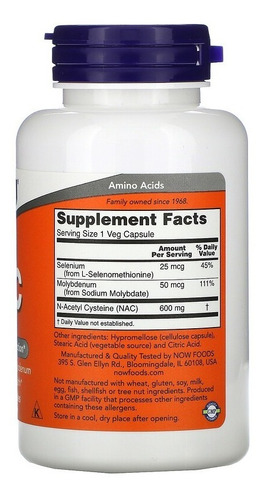 Imagem 2 de 2 de Nac (n-acetil Cisteína) Importada Now, 600mg - 100 Caps