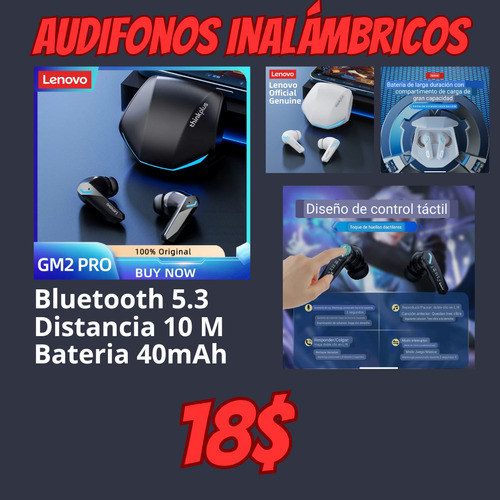 Audífonos Lenovo Inalámbrico Gm2 Pro Bluetooth 5.3 Earphone 
