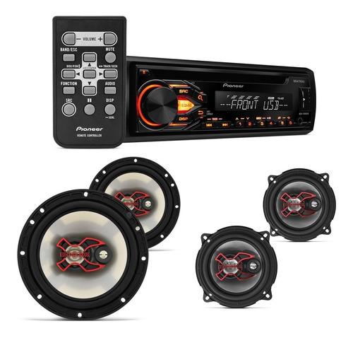 Kit Auto Falante 6 + 5 Bravox + Toca Rádio Cd Mp3 Player Usb