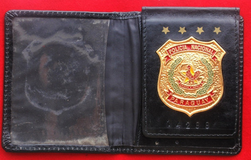 Antigua Placa Identificacion Policia Paraguay Cartera Cuero