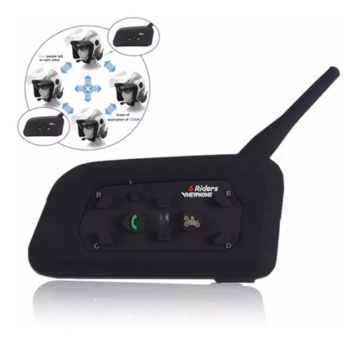 Imagen 1 de 5 de Intercomunicador Casco Moto Bluetooth Manos V6 Riders 1200mt